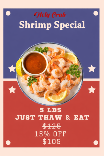 5 lbs of Cooked Jumbo Cocktail Shrimp (Special)
