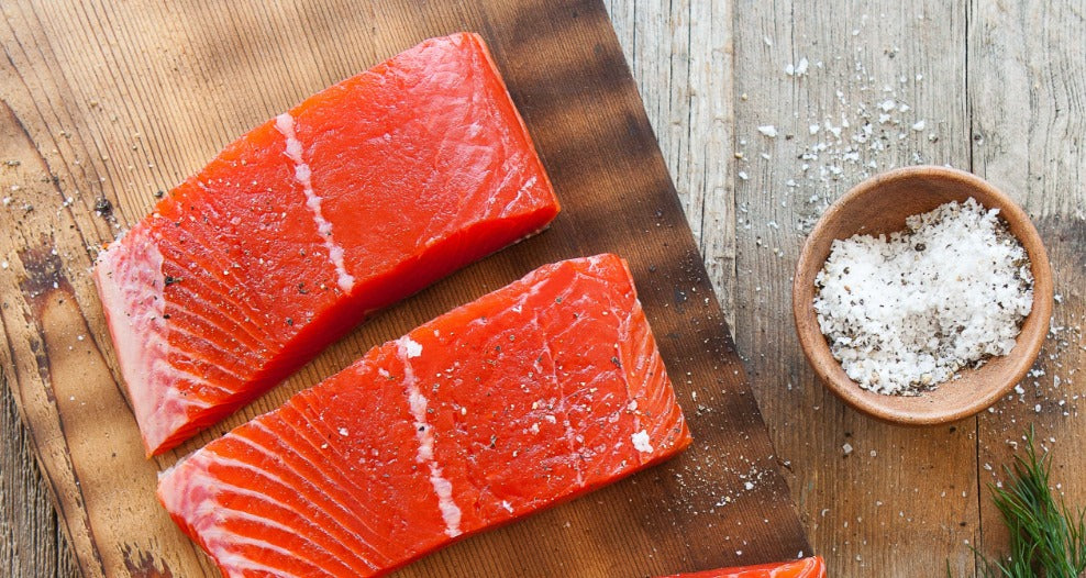 Wild-caught sockeye salmon fillet – 6 oz, vibrant red color and bold flavor